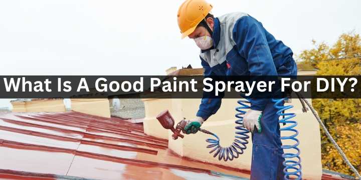 A person painting the roof of their house using a paint sprayer