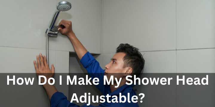 Man installing a long hose shower head