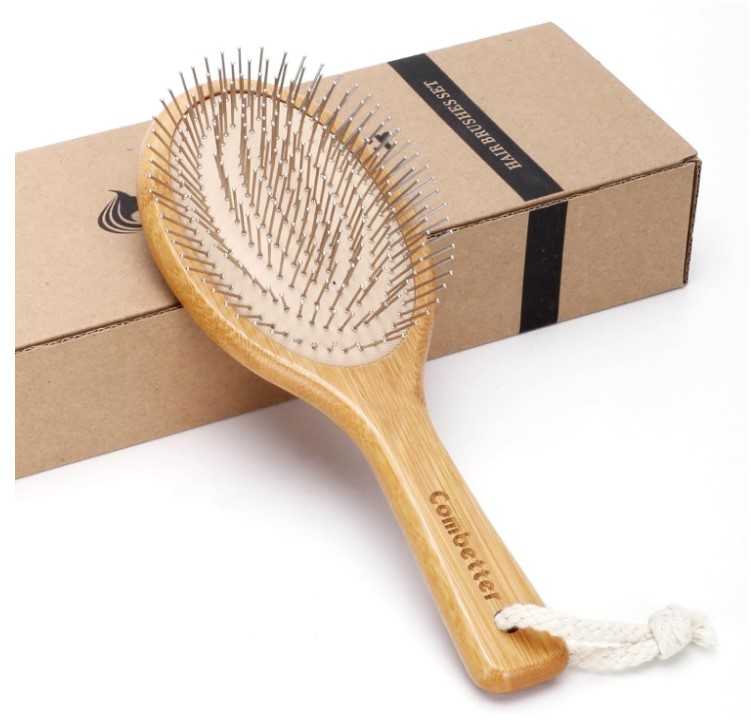 Combetter Bamboo Hair Brush, Smoothing Hair and Massaging Scalp, Detangling Anti-Static Hairbrush, Eco-Friendly Natural Wooden comb with Metal Bristles