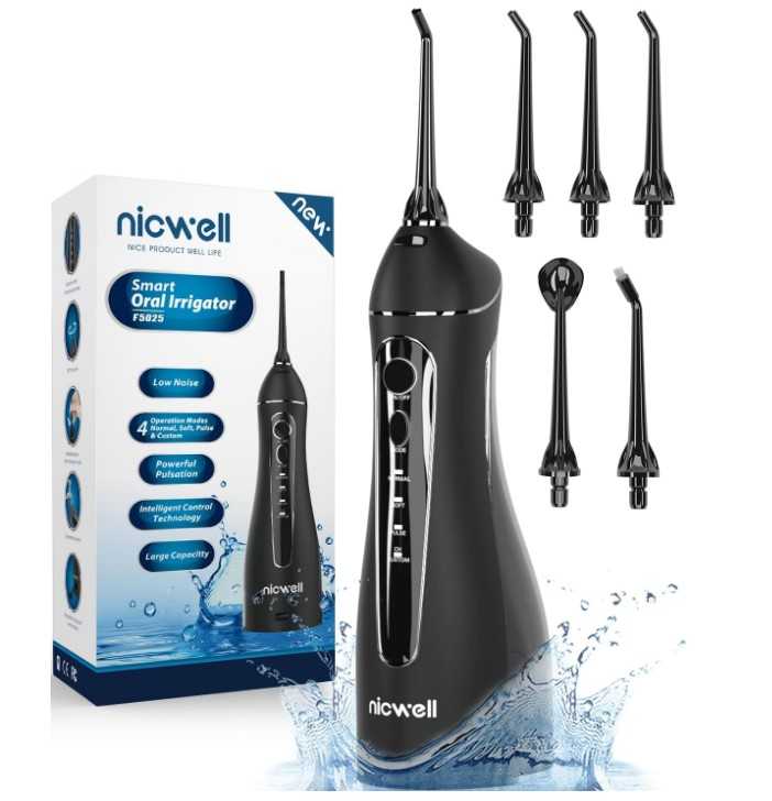 Nicwell Water Dental Flosser Teeth Pick - 4 Modes Dental Oral Irrigator, Portable & Rechargeable IPX7 Waterproof Personal Orthodontic Supplie