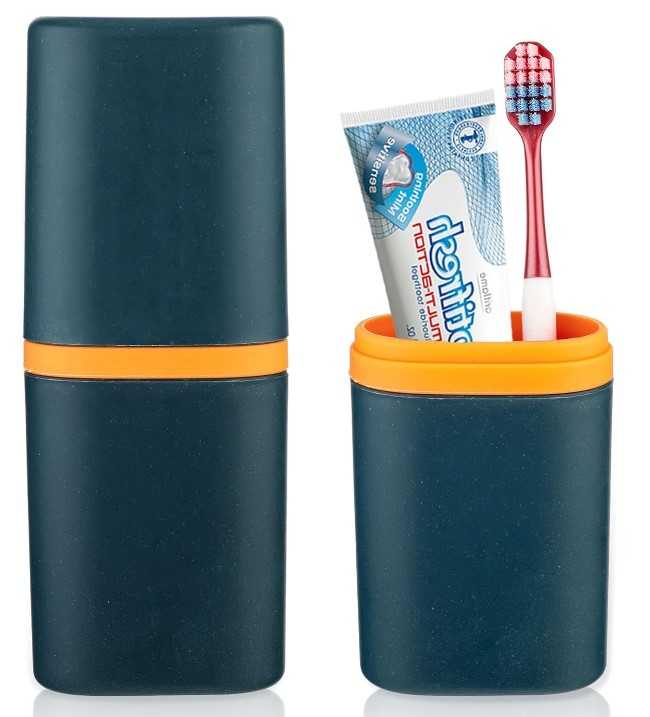 Sibba Toothbrush Covers Holder 1 PC Portable Travel Case Dental Brush Mouth Wash Cup Small Container Teeth Oral Toiletries Storage Set Box Organizer Carrying (dark blue)