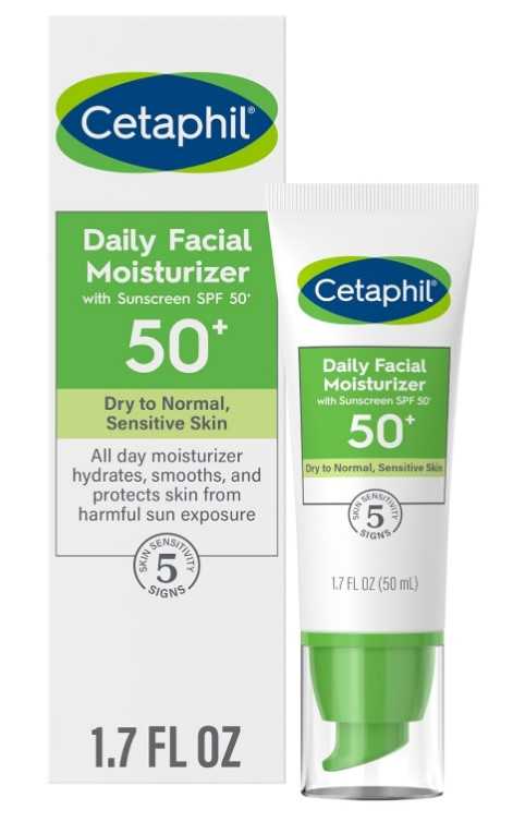 Cetaphil Daily Facial Moisturizer SPF 50, 1.7 Fl Oz (Pack of 2), Gentle Facial Moisturizer For Dry to Normal Skin Types, No Added Fragrance