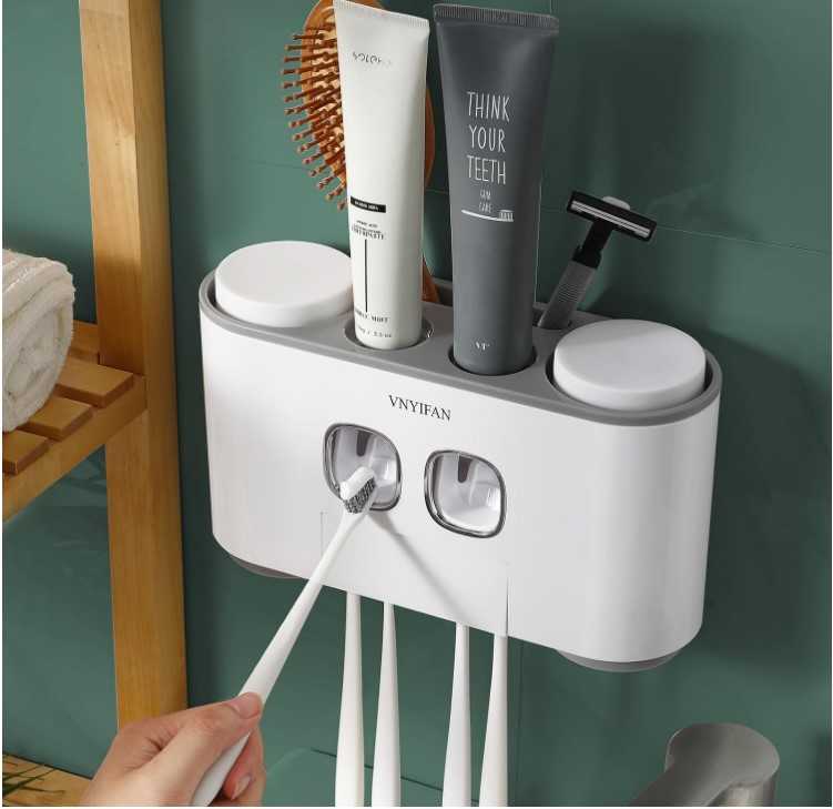 Toothbrush Holders with Toothpaste Dispenser Wall Mounted