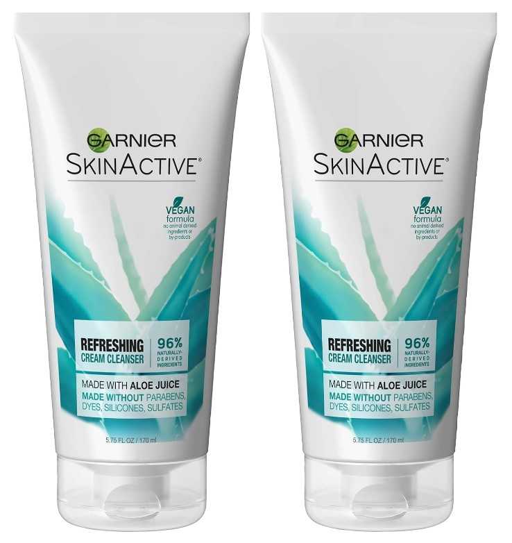 Garnier SkinActive Cream Face Wash with Aloe Juice, Dry Skin, 2 Count